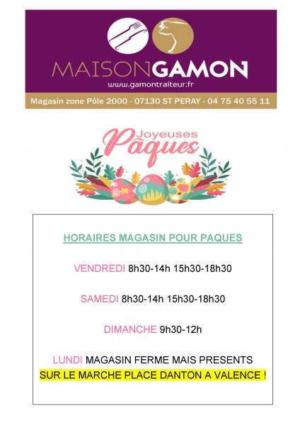 HORAIRES MAGASIN PAQUES