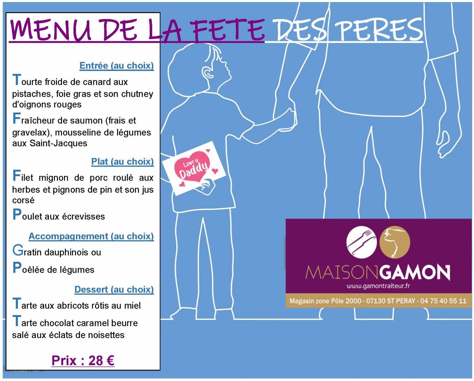 MENU DE LA FETE DES PERES 2026